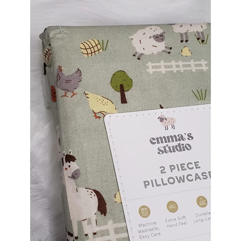NEW SET 2 PILLOWCASES BEDDING standard farm barn animals sheep chicken cow Horse
